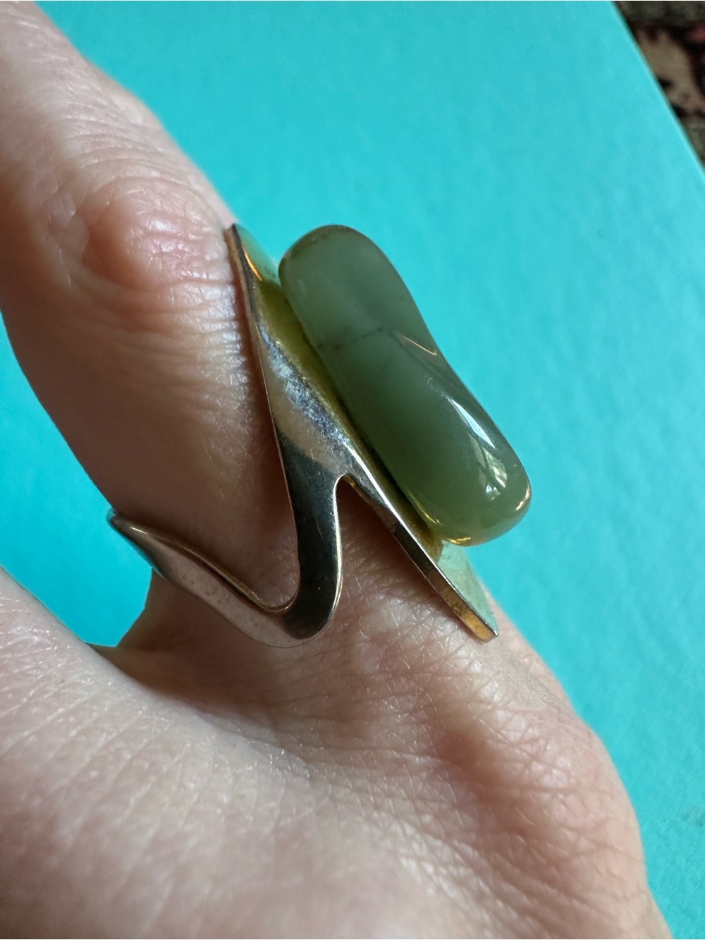 Vintage 70s Modernist Genuine Stone Zig Zag Ring